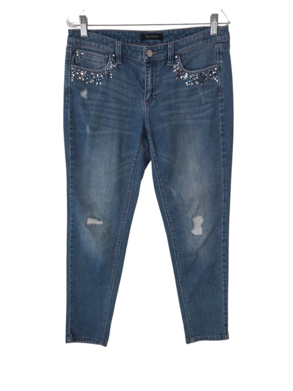 White House Black‎ Market Girlfriend Jeans Rhinestone Pockets Distressed Sz 6
